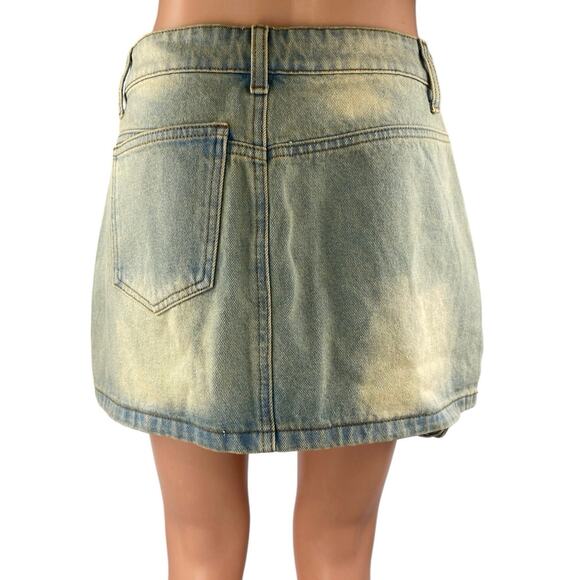 Princess Polly Infinite Love Blue Washed Denim Jean Cargo Mini Skirt Size 4 - Picture 4 of 6